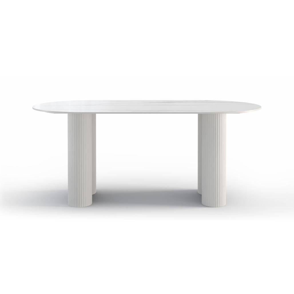 Tavolo da pranzo ovale POELA, effetto marmo bianco