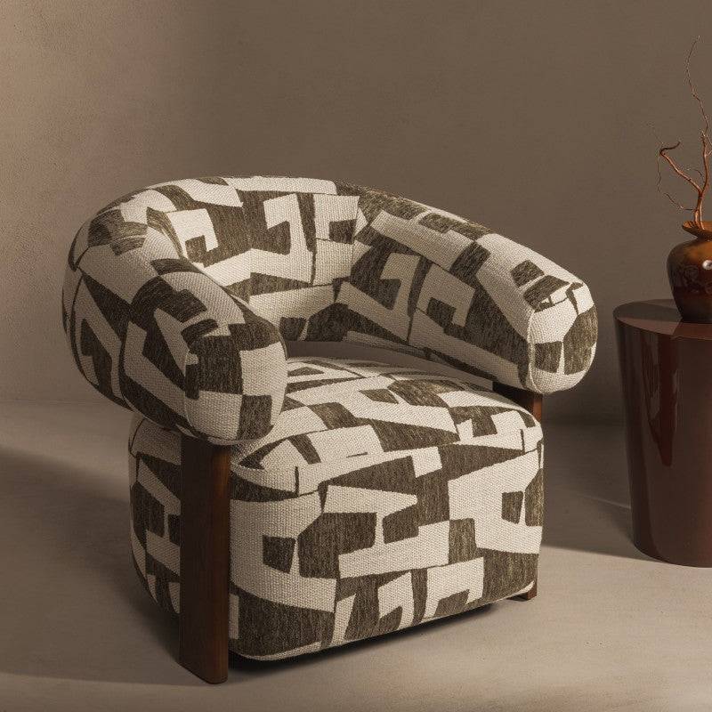 Poltrona ANNABEL, olive-cream/noce, forme arrotondate