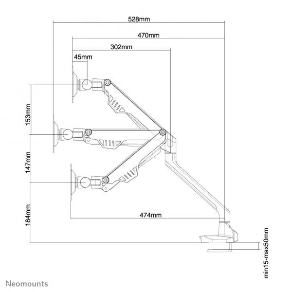 Neomounts Single monitor arm - 10-32 inch - 2-8 kg - gas spring - 170 degrees - Topfix - Black [FPMA-D750BLACK]