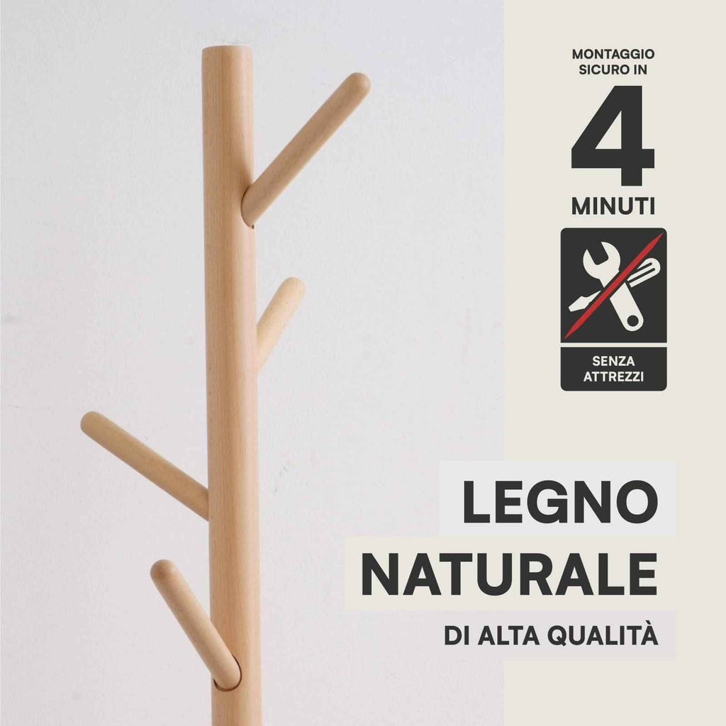 Appendiabiti in legno naturale, 8 ganci, modulare, 174 cm