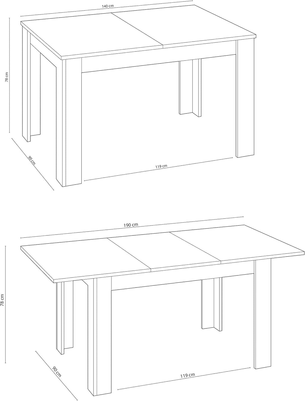 Tavolo allungabile bianco lucido 90x140/190 cm - Prolunga centrale e stile nordico