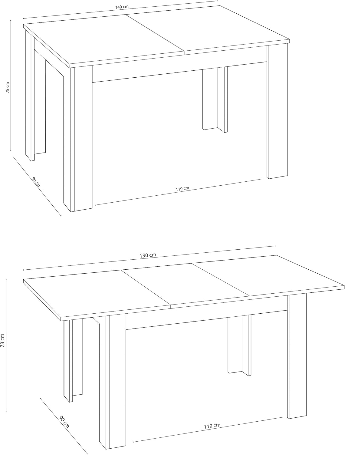 Tavolo allungabile bianco lucido 90x140/190 cm - Prolunga centrale e stile nordico