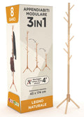 Appendiabiti in legno naturale, 8 ganci, modulare, 174 cm
