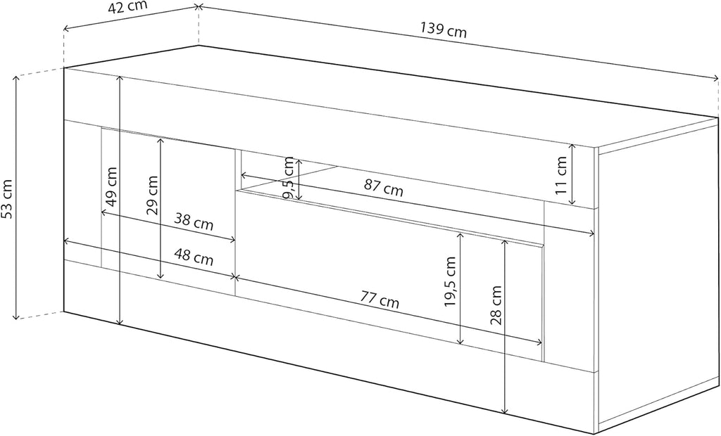 Mobile TV bianco Baltik - 139x42x53 cm con 3 ante e foro passacavi