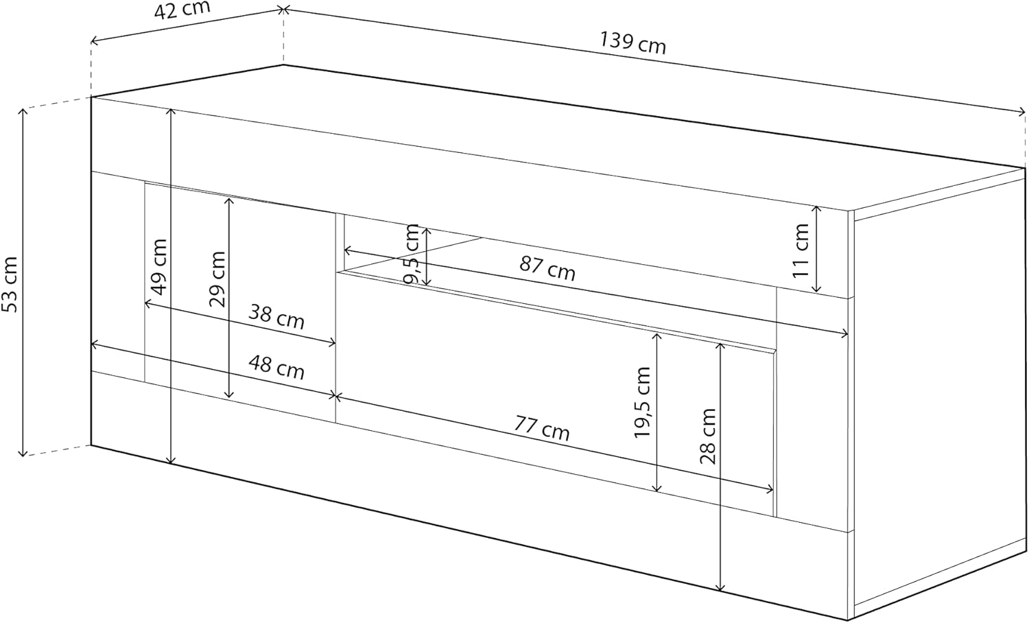 Mobile TV bianco Baltik - 139x42x53 cm con 3 ante e foro passacavi