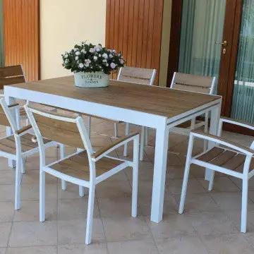 Tavolo Allungabile Cayman 160/240 X 95 in Alluminio Bianco/Taupe con Piano Polywood Teak