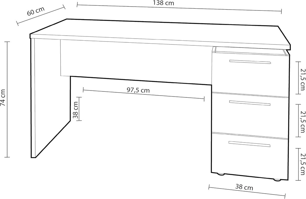 Scrivania 3 cassetti bianco lucido 138x60x74 cm