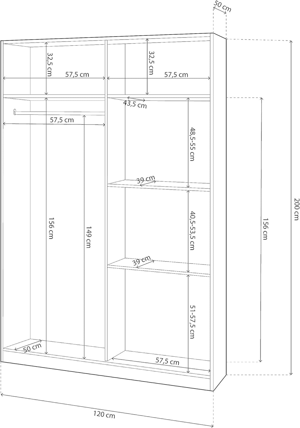 Armadio Bianco con 2 Ante Scorrevoli 120x50x200h