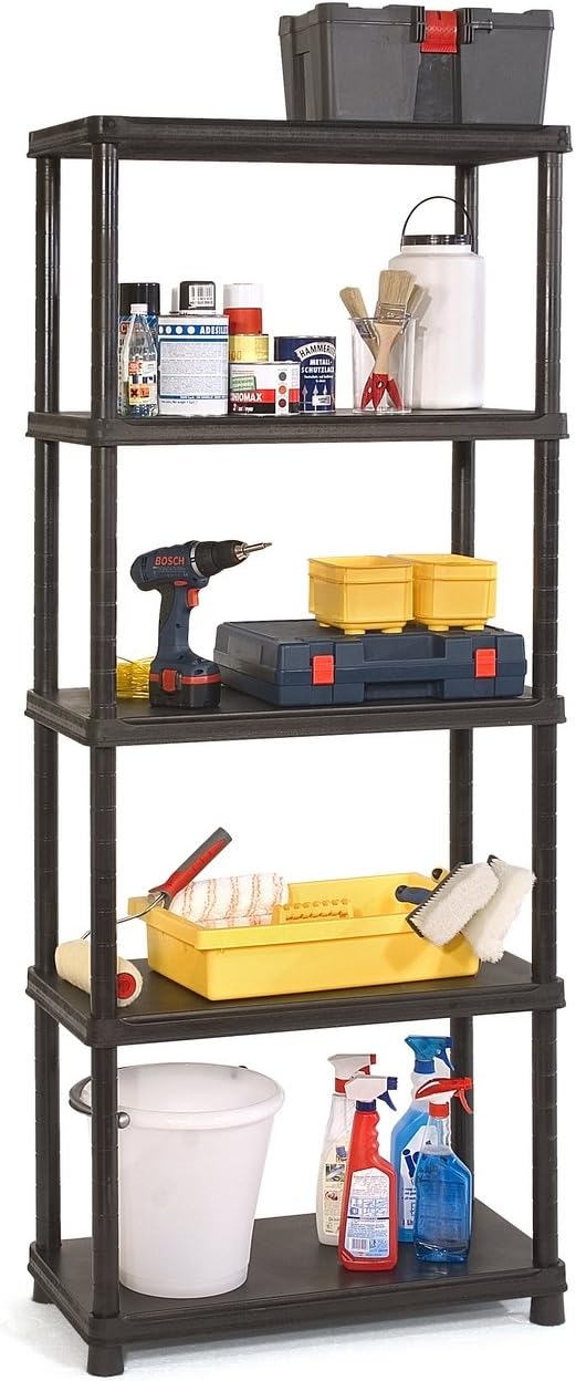Scaffale mobile plus in resina con 5 ripiani rinforzati 80x40x187h