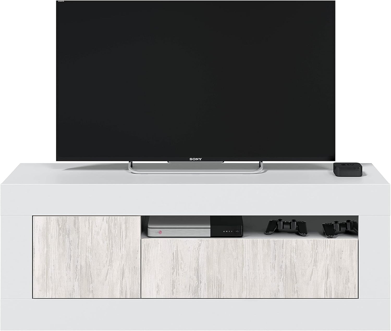 Mobile TV bianco Baltik - 139x42x53 cm con 3 ante e foro passacavi