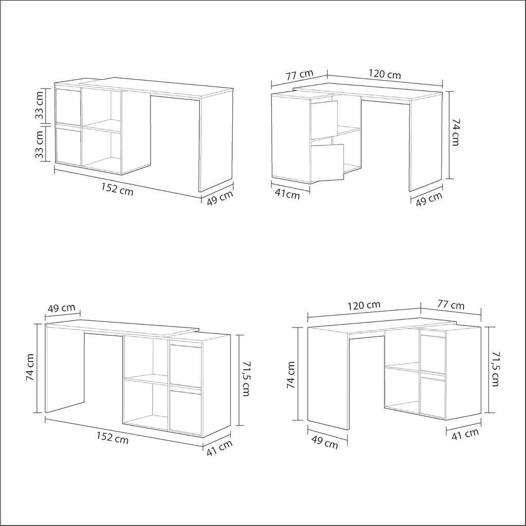 Scrittoio reversibile bianco pluriposizione - 120x49x78 cm regolabile