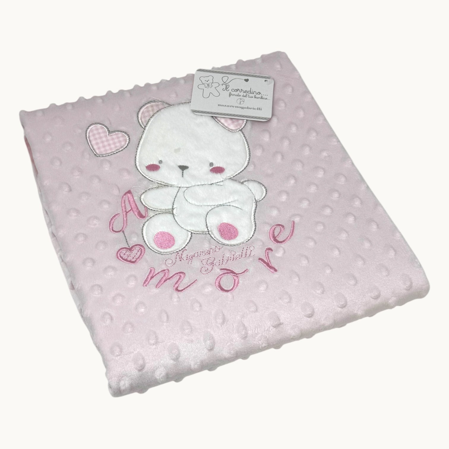Nazareno Gabrielli Copertina Carrozzina In Pile Bubble Con Ricamo " Amore " 75x100 - Double Face -  Art. Ng4732-1