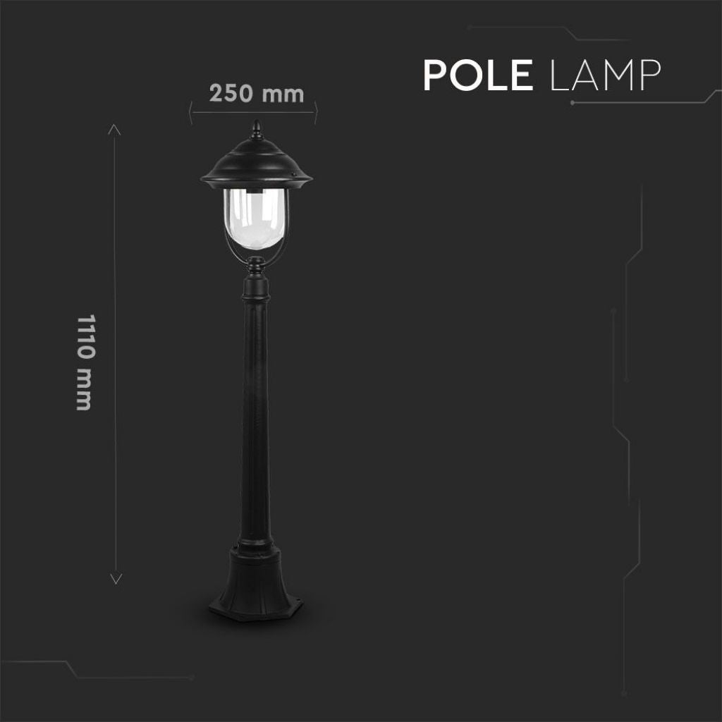 V-TAC Lampada LED da Terra a Lanterna E27, H 110cm, Nero, IP44, Max 60W