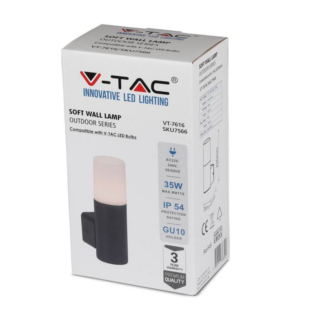 V-TAC Lampada LED da Giardino GU10, H 22cm, Nero Opaco, IP54