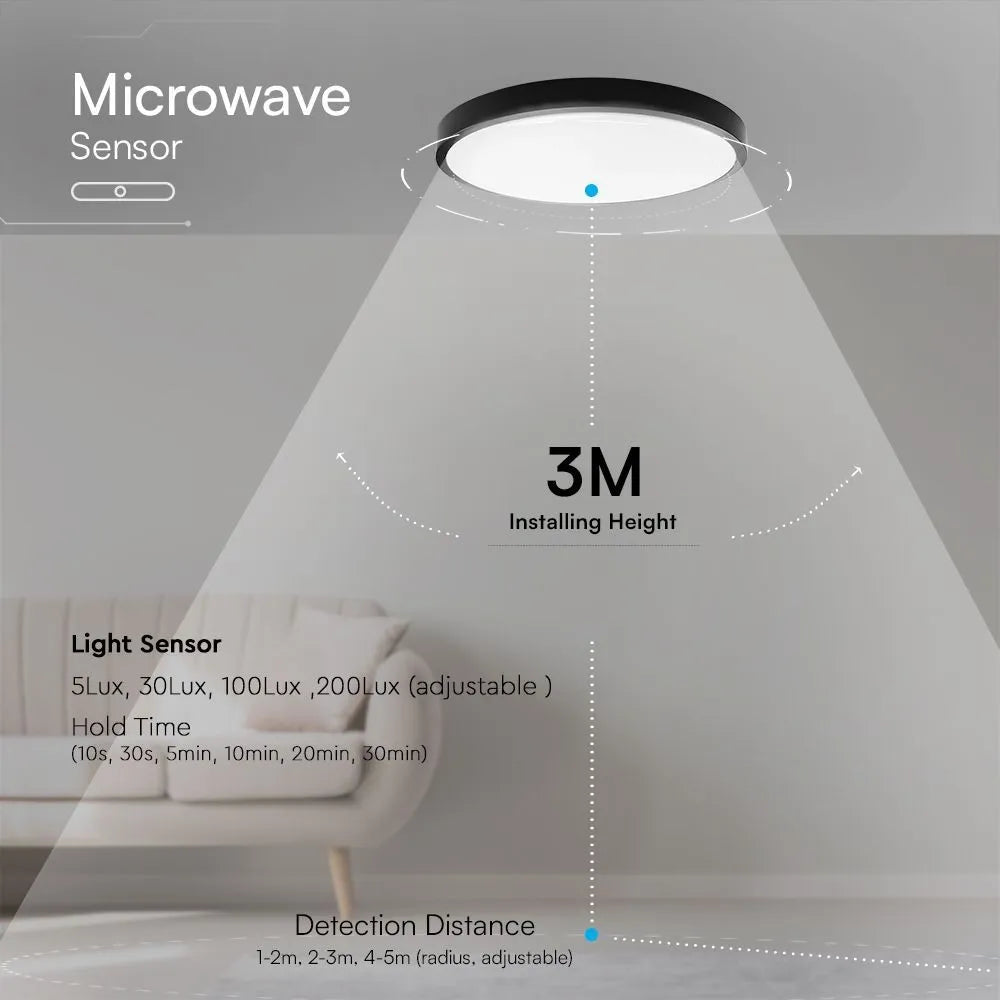 Plafoniera LED V‑TAC 18 W Ø295mm nera – Chip Samsung & sensore, 4000 K