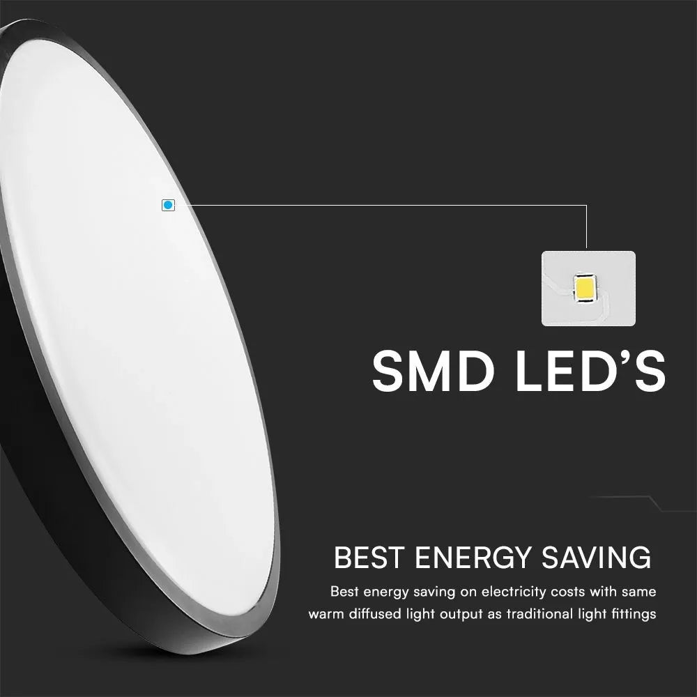 Plafoniera LED V‑TAC 18 W Ø295mm nera – Chip Samsung & sensore, 4000 K