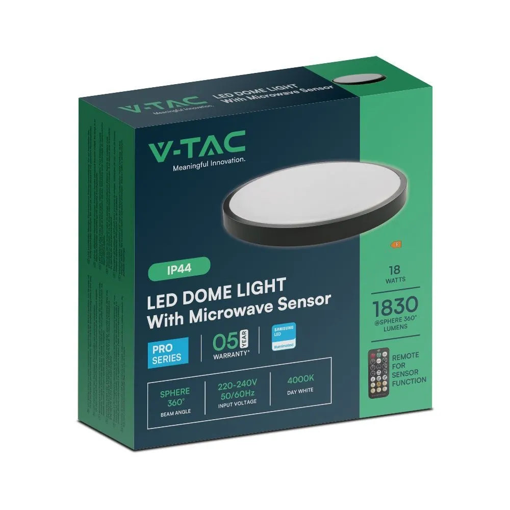 Plafoniera LED V‑TAC 18 W Ø295mm nera – Chip Samsung & sensore, 4000 K