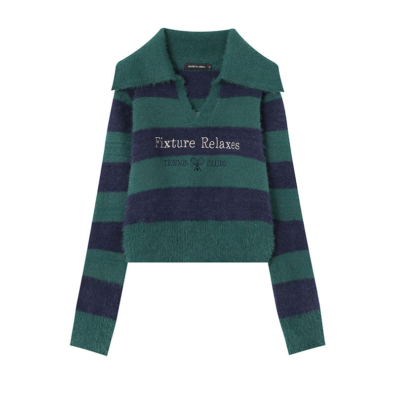 Maglione corto a righe, modello ampio, stile coreano, stile casual