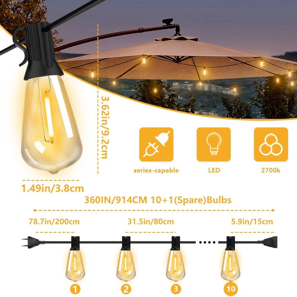 Catena Luminosa LED ST38 30,5 m – Lampadine Edison Dimmerabili Infrangibili per Esterni