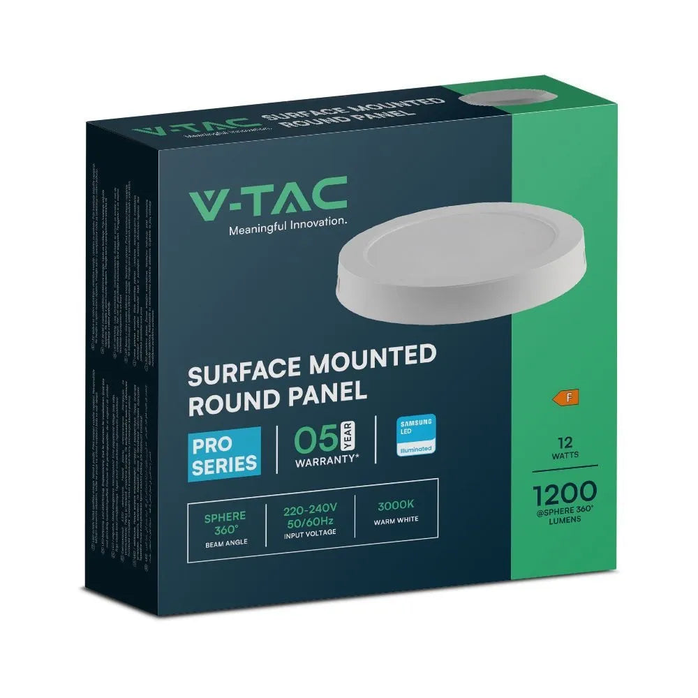 Plafoniera LED V‑TAC 12 W rotonda – 6400 K, chip Samsung, bianca