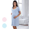 Mamina - Camicia Da Notte Clinica Aperta Avanti Fantasia In Puro Cotone Mezza Manica - Camicia Da Notte Per Parto Art. Z9273/01