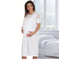 Mamina - Camicia Notte Clinica Aperta Avanti In Puro Cotone Mezza Manica Inserto In Pizzo - Camicia Da Notte Per Parto Art. Z9192/01
