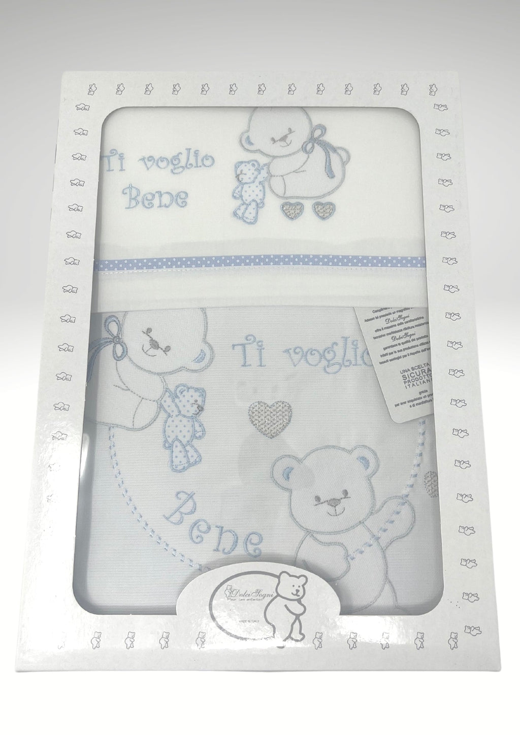 Dolci Sogni Coordinato 4 Pezzi Copriletto+completo Lenzuola Lettino In Piquet 100% Cotone Ricamato Colori Panna Rosa Cielo Grigio