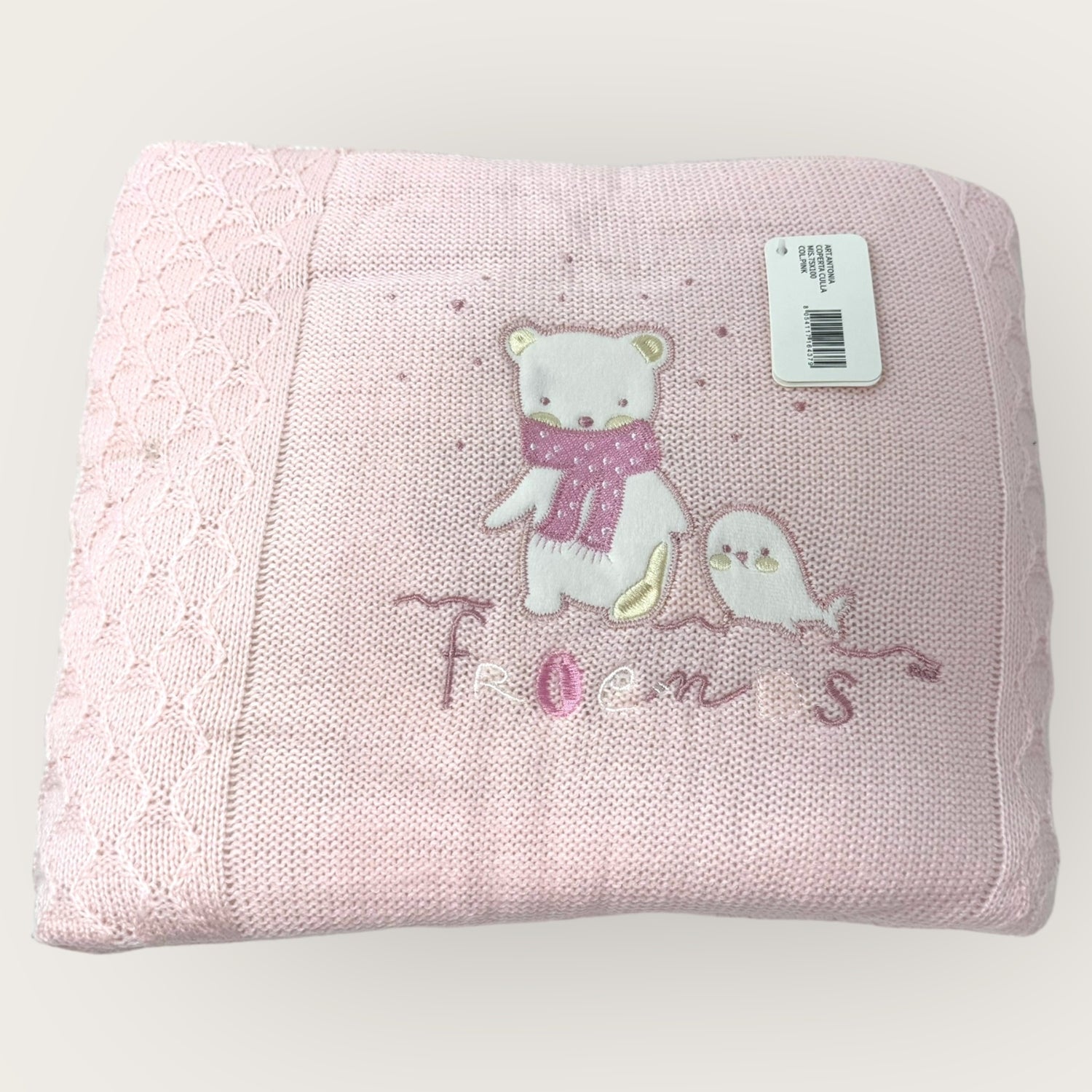 -irge Baby- Copertina Culla Lana -imbottitura In Coral- Con Applicazione E Ricamo Mis. 75x100 Art. Antonia