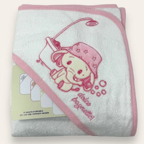 Teneri Bebe' Accappatoio Triangolo Neonato Ricamato In Spugna 100% Cotone  Art. 1921