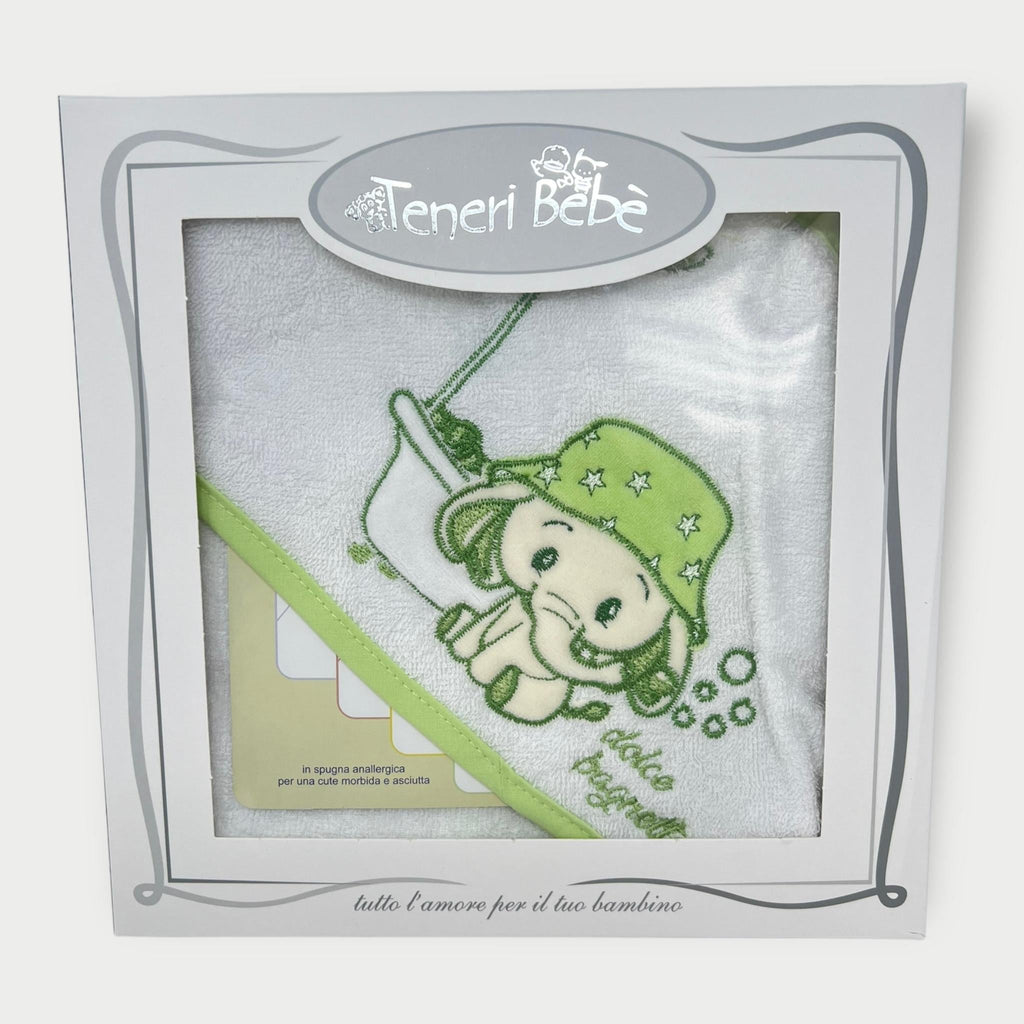 Teneri Bebe' Accappatoio Triangolo Neonato Ricamato In Spugna 100% Cotone  Art. 1921