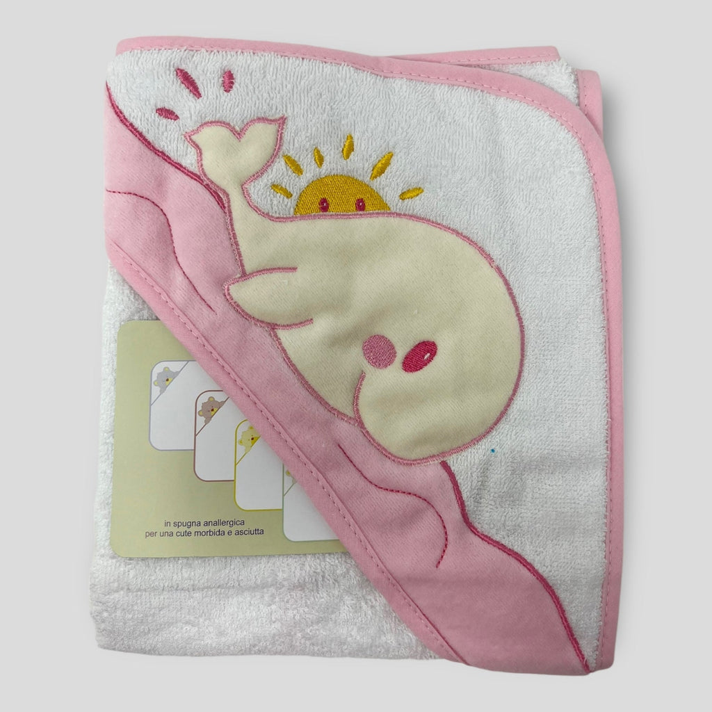 Teneri Bebe' Accappatoio Triangolo Neonato In Spugna Puro Cotone Ricamo Balena   Art. 1934