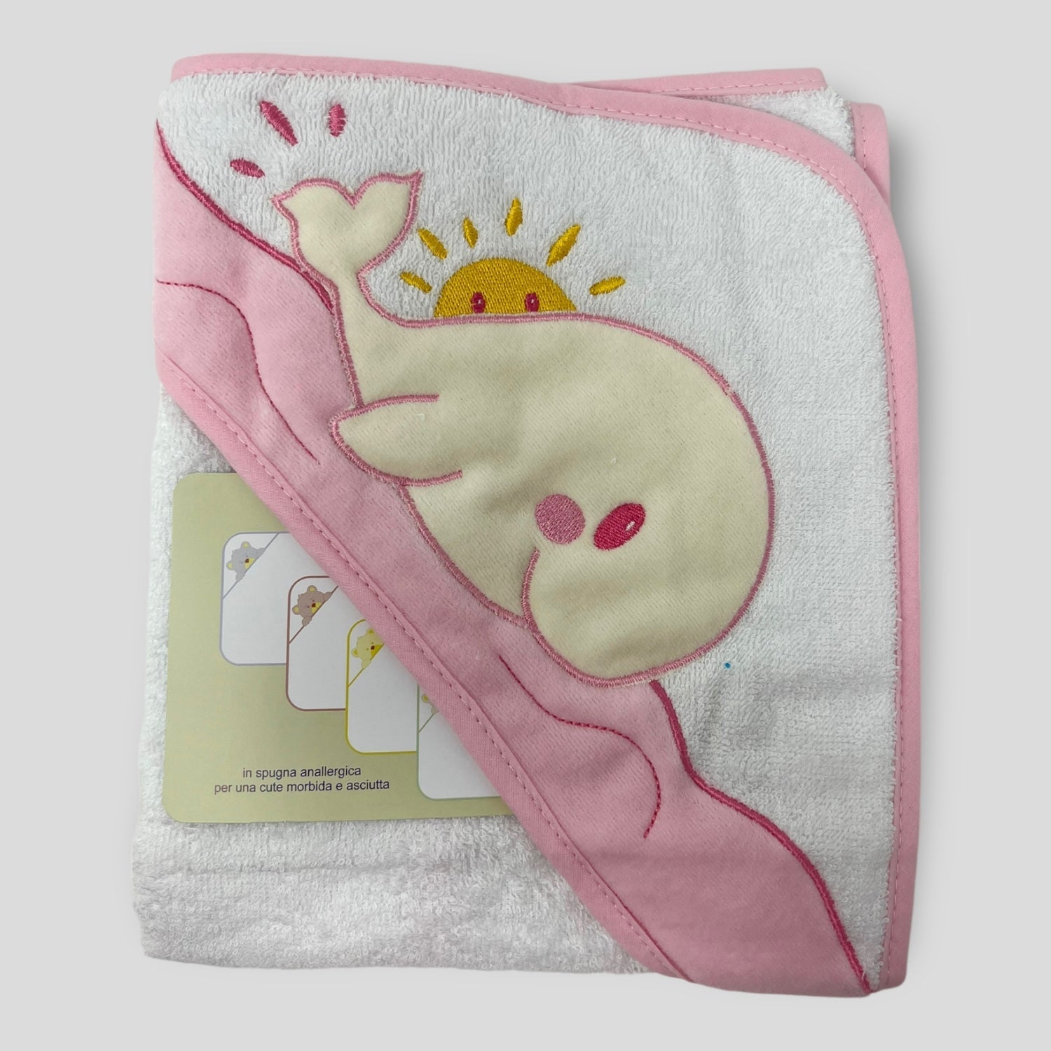 Teneri Bebe' Accappatoio Triangolo Neonato In Spugna Puro Cotone Ricamo Balena   Art. 1934