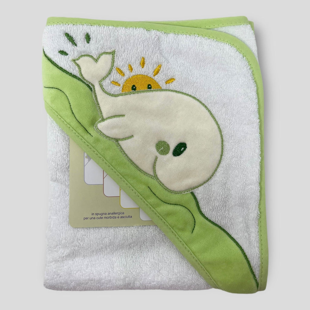 Teneri Bebe' Accappatoio Triangolo Neonato In Spugna Puro Cotone Ricamo Balena   Art. 1934