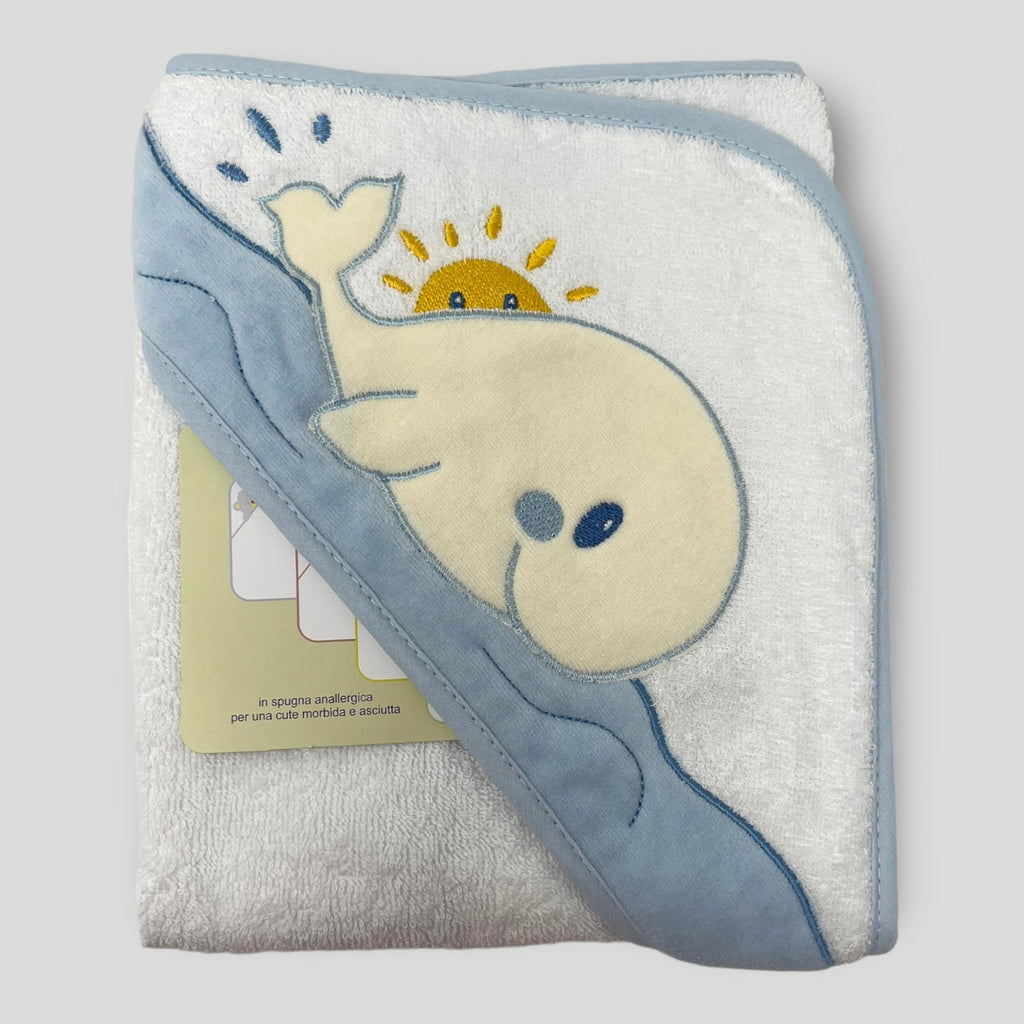 Teneri Bebe' Accappatoio Triangolo Neonato In Spugna Puro Cotone Ricamo Balena   Art. 1934