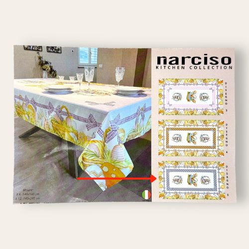 Narciso Home - Servizio Tavola Con Tovaglioli X12 Stampa Pasquale Assortite Mis. 140x240  Art. Serv440