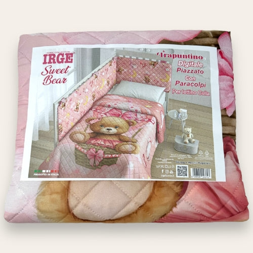 Irge Baby - Trapuntino Primaverile Per Culla Lettino Con Paracolpi Stampata Art. Sweet Bear