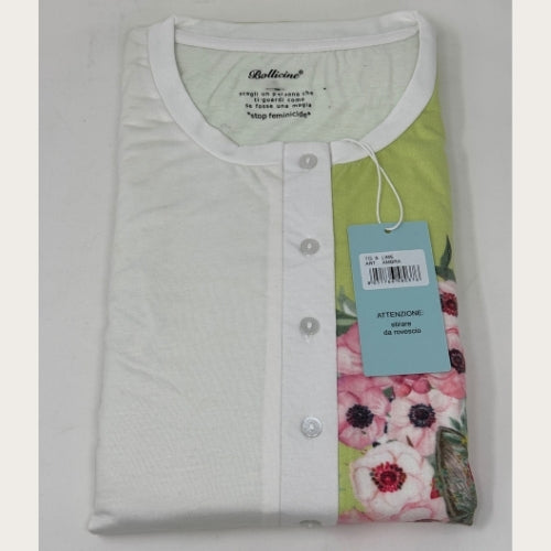 Bollicine Primavera - Pigiama Donna Cotone Serafino 7 Bottoni In Puro Cotone Pantalone Unito  Art. Ambra