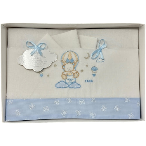 Irge Baby Completo Culla Carrozzina 3 Pezzi -sotto+sopra+federa Ricamato In Puro Cotone Misura 90x120  Art. Bicc09