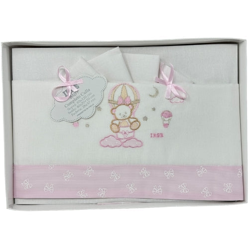 Irge Baby Completo Culla Carrozzina 3 Pezzi -sotto+sopra+federa Ricamato In Puro Cotone Misura 90x120  Art. Bicc09