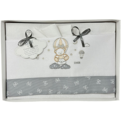 Irge Baby Completo Culla Carrozzina 3 Pezzi -sotto+sopra+federa Ricamato In Puro Cotone Misura 90x120  Art. Bicc09