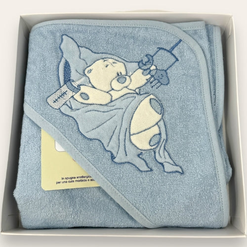 Teneri Bebe' Accappatoio Triangolo Neonato Ricamato In Spugna 100% Cotone  Art. 1928