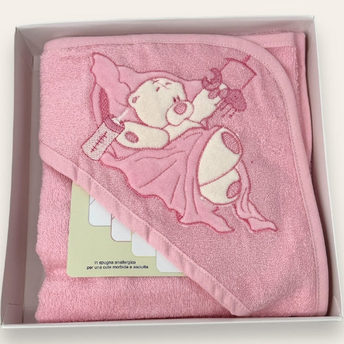 Teneri Bebe' Accappatoio Triangolo Neonato Ricamato In Spugna 100% Cotone  Art. 1928