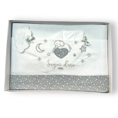 Irge Baby - Completo Culla Carrozzina 3 Pezzi -sotto+sopra+federa Ricamato In Puro Cotone Misura 90x120 Art. Bicc11