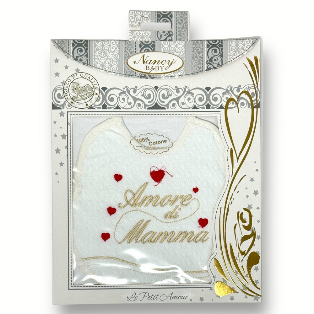 Nancy Baby - Bavetta In Puro Cotone Con Ricamo Amore Di Mamma Art. 388-1