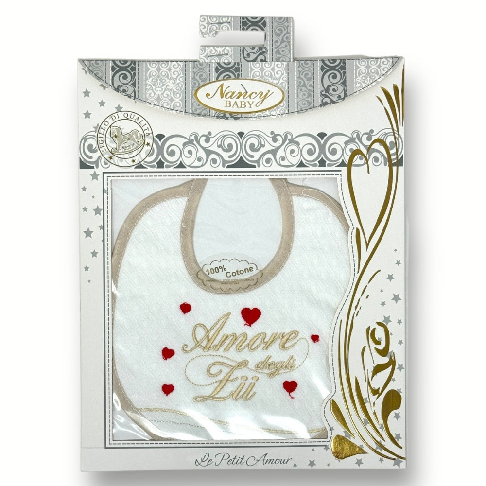 Nancy Baby - Bavette In Puro Cotone Con Ricamo Amore Degli Zii  Art. 388-4