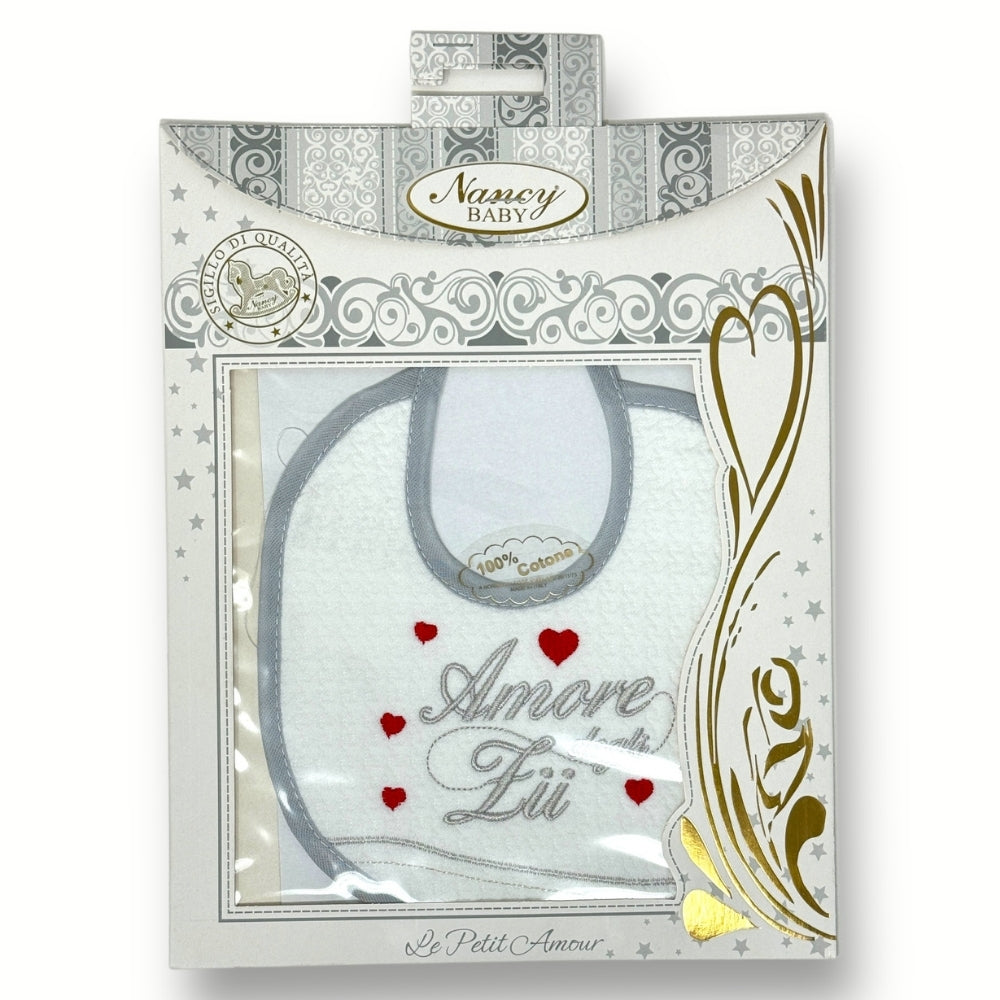 Nancy Baby - Bavette In Puro Cotone Con Ricamo Amore Degli Zii  Art. 388-4