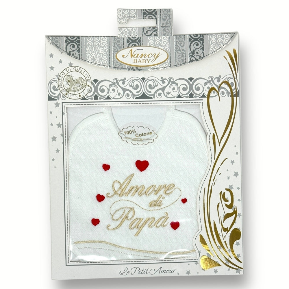 Nancy Baby - Bavetta In Puro Cotone Con Ricamo Amore Di Papà Art. 388-2
