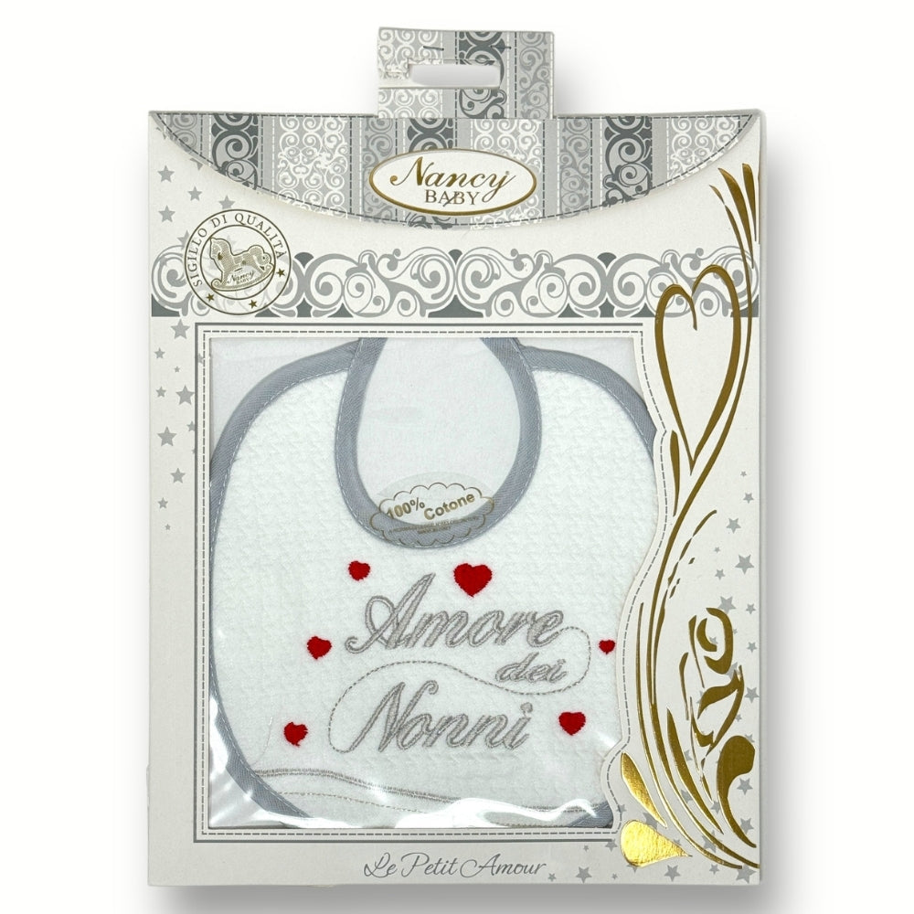 Nancy Baby - Bavetta In Puro Cotone Con Ricamo Amore Dei Nonni Art. 383-3