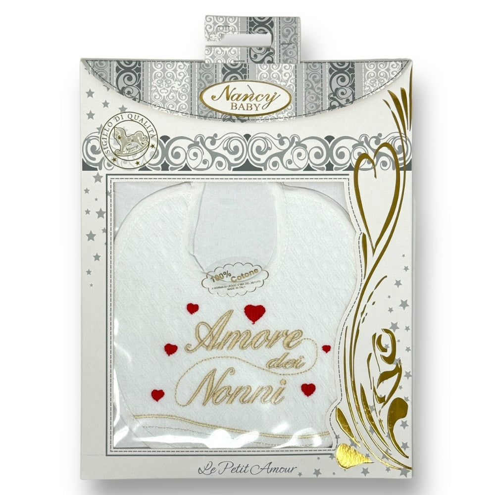 Nancy Baby - Bavetta In Puro Cotone Con Ricamo Amore Dei Nonni Art. 383-3