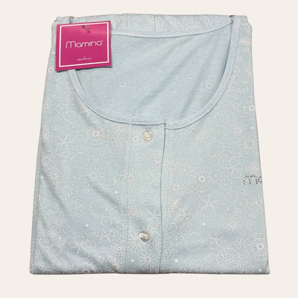 Mamina - Camicia Da Notte Aperta Mezza Manica Fantasia Con Pizzo (pre-post Parto)  Art. Z9292